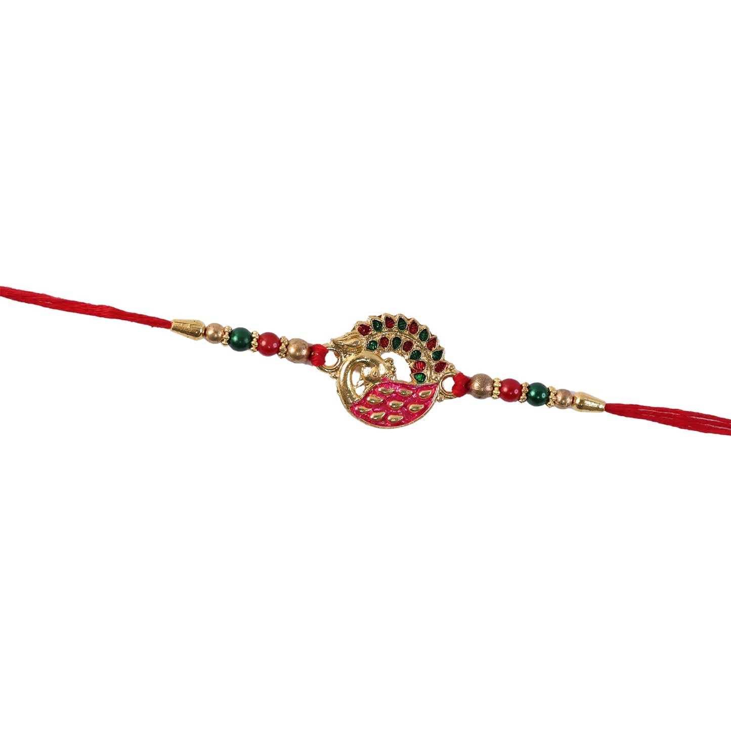 Pink Peacock Design Rakhi with Decorative Beads (1 Pc)