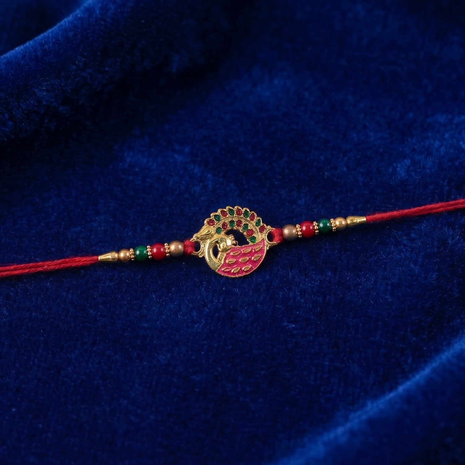 Pink Peacock Design Rakhi with Decorative Beads (1 Pc)