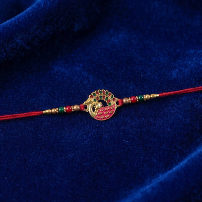Pink Peacock Design Rakhi with Decorative Beads (1 Pc)