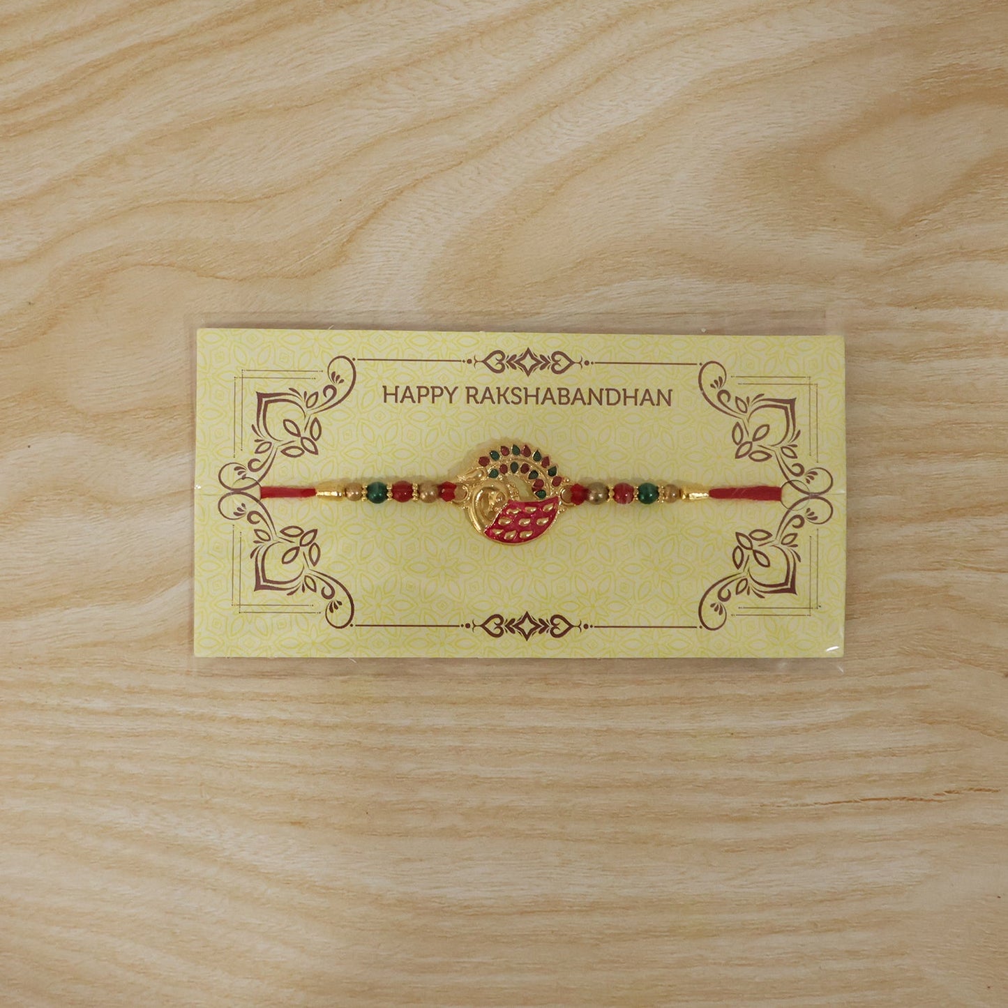 Pink Peacock Design Rakhi with Decorative Beads (1 Pc)