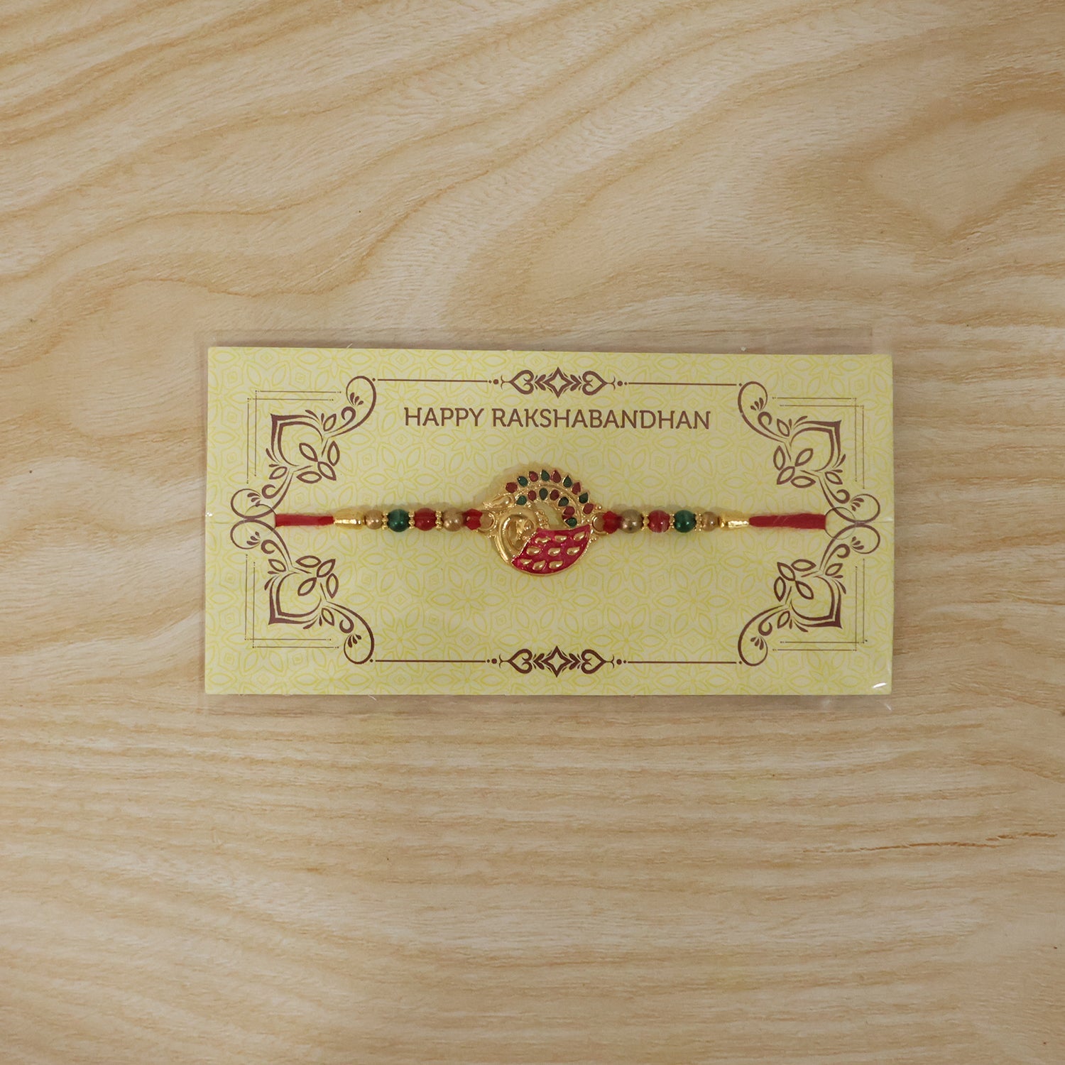 Pink Peacock Design Rakhi with Decorative Beads (1 Pc)