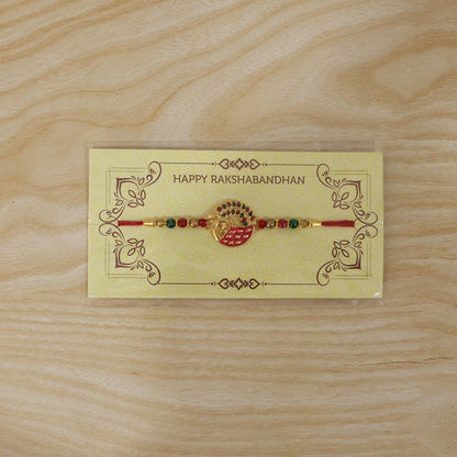 Pink Peacock Design Rakhi with Decorative Beads (1 Pc)