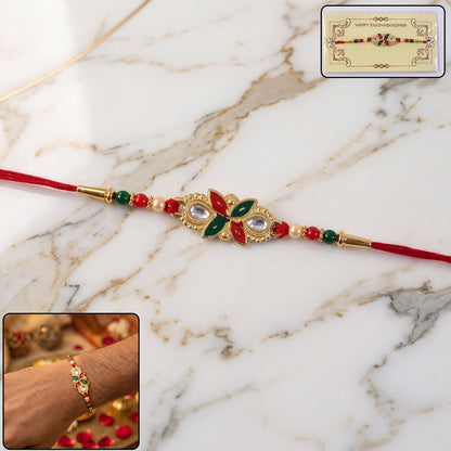 Floral Leaf Rakhi with colorful beads - front view
