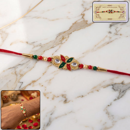 Floral Leaf Design Rakhi with Colorful Beads (1 Pc)