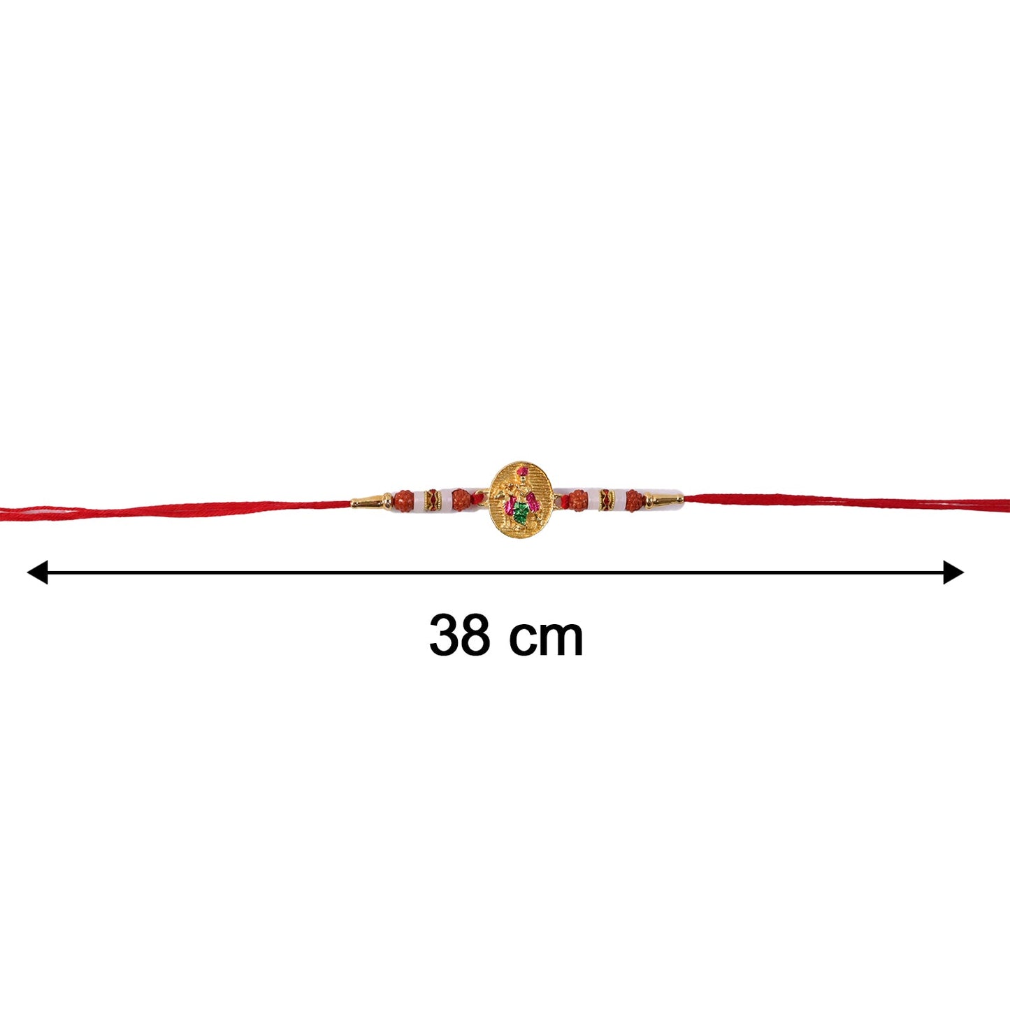 Lord Krishna rakhi displayed flat with soft thread