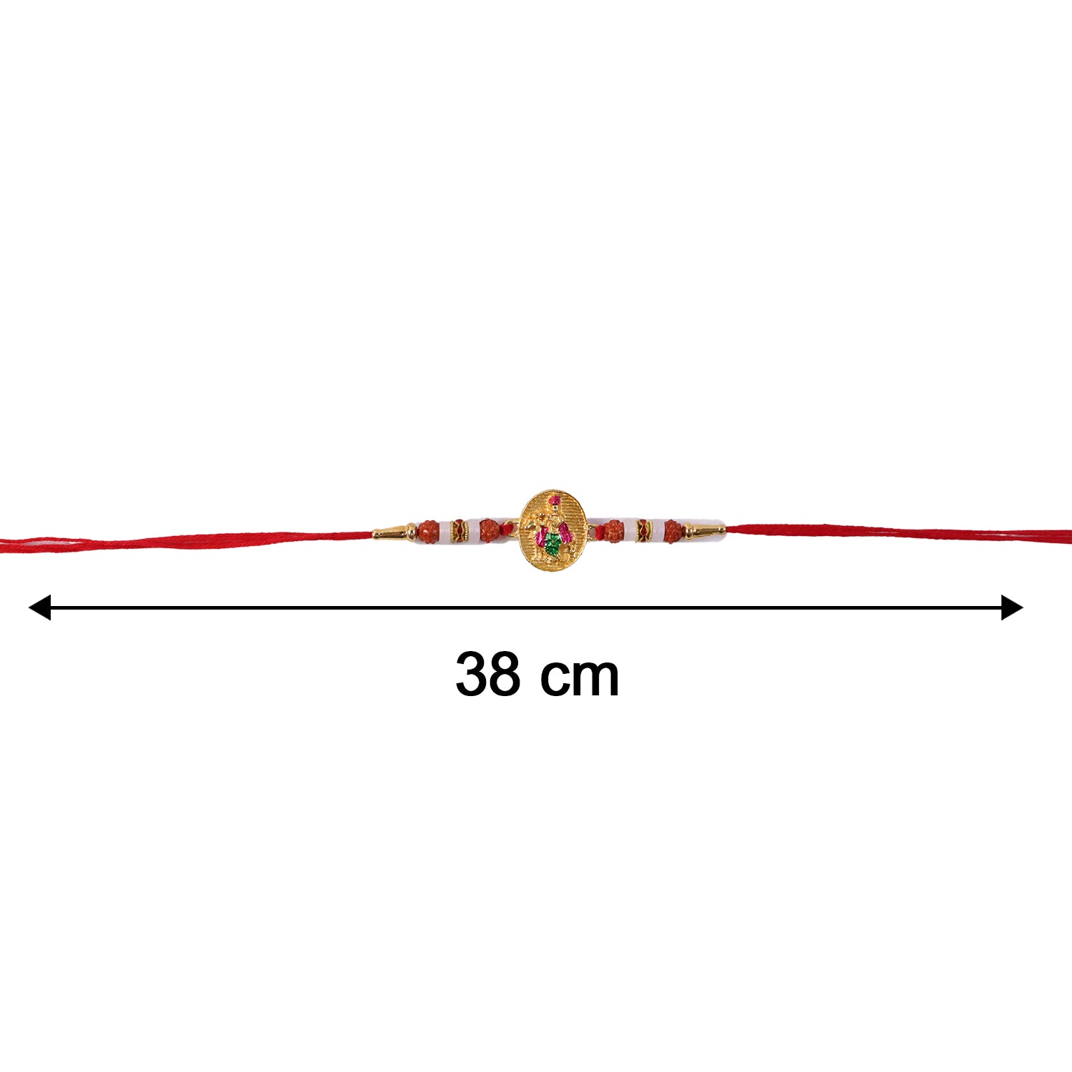 Lord Krishna rakhi displayed flat with soft thread