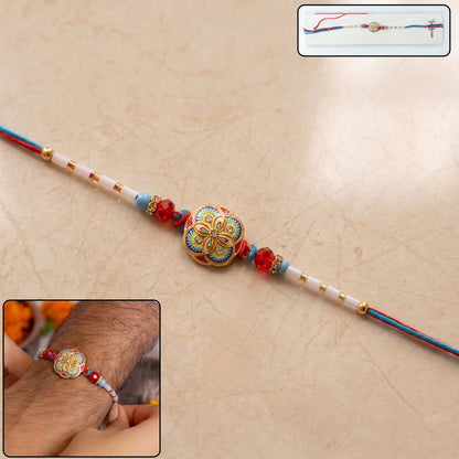 Multicolor Floral Design Rakhi with Beads (1 Pc)