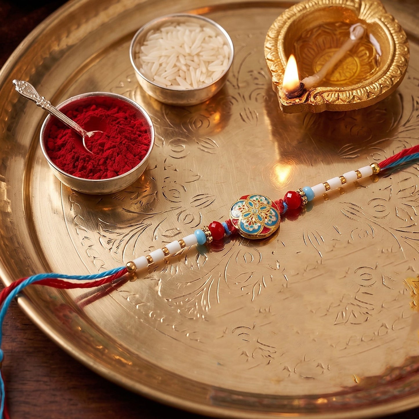 Multicolor Floral Design Rakhi with Beads (1 Pc)