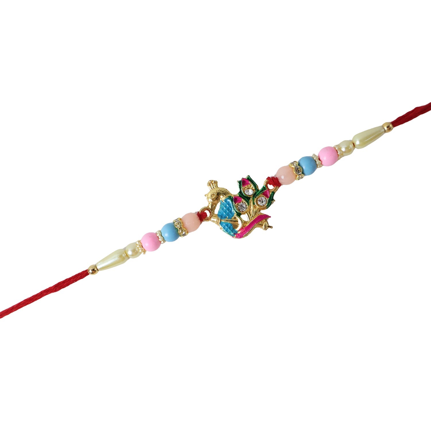 Designer Peacock Rakhi with Pastel Beads (1 Pc)