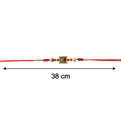 Traditional Square Motif Rakhi with Red Beads (1 Pc)