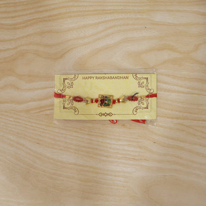 Traditional Square Motif Rakhi with Red Beads (1 Pc)