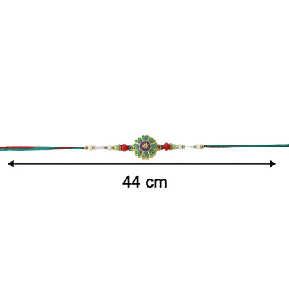 Floral Round Design Rakhi with Colorful Beads (1 Pc)