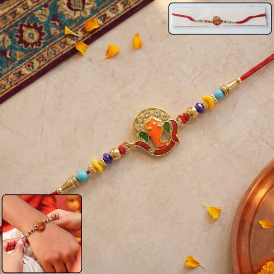 Colorful Ganesh Design Rakhi with Decorative Beads (1 Pc)