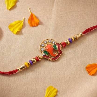 Soft thread and intricate design of Ganesh Rakhi