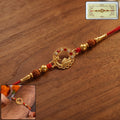 Golden Peacock Rakhi – Elegant Design with Rudraksha Beads for Brothers