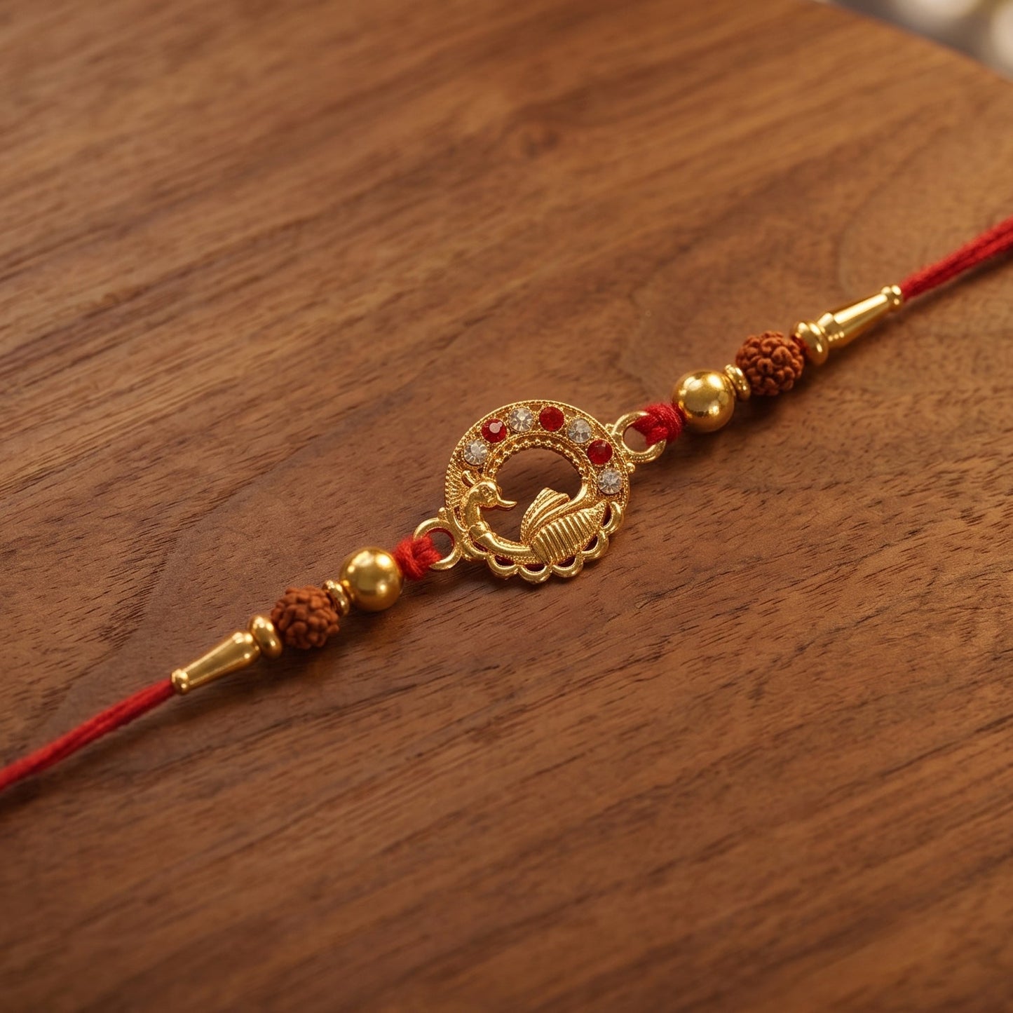 Durable and stylish soft thread Rakhi with peacock design