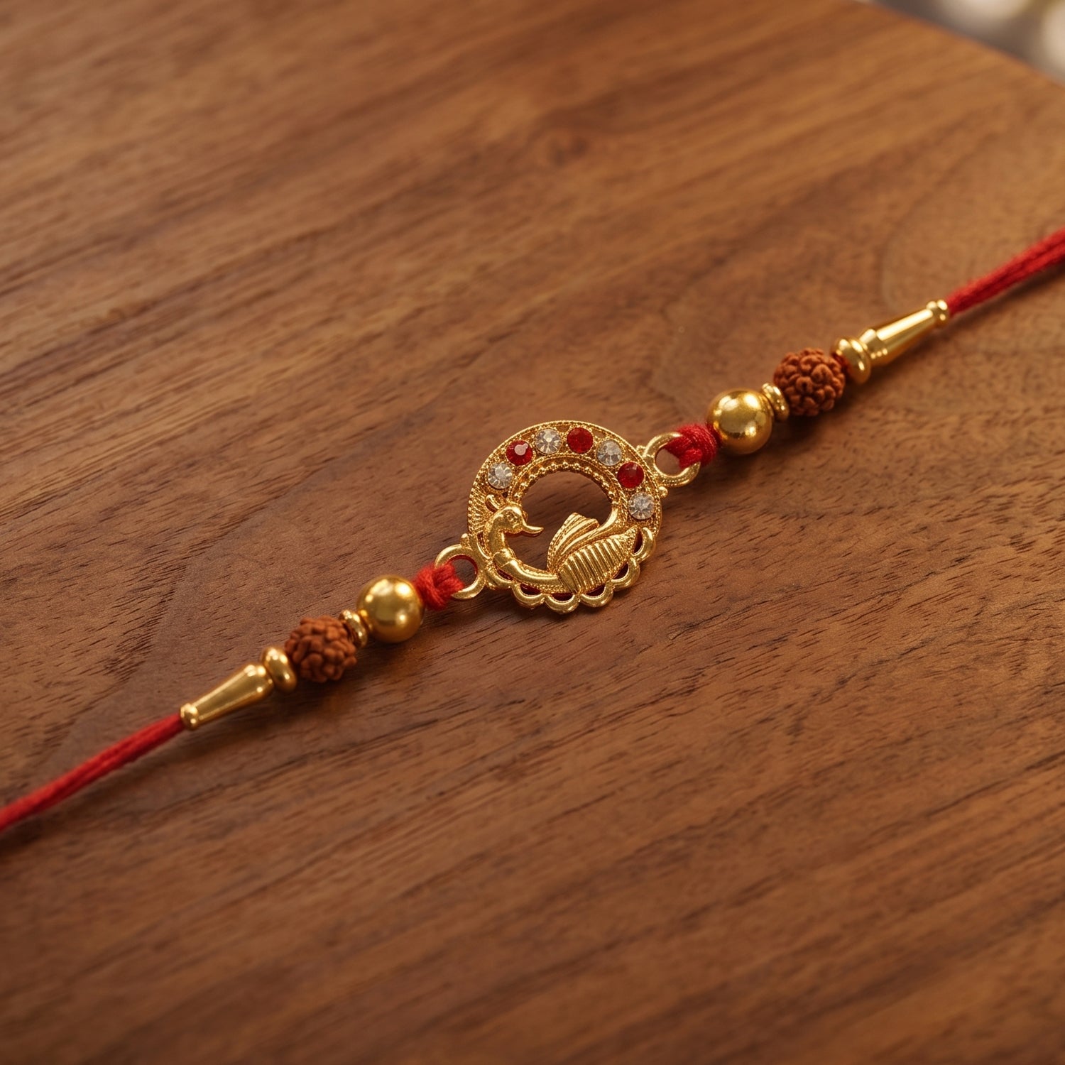 Durable and stylish soft thread Rakhi with peacock design
