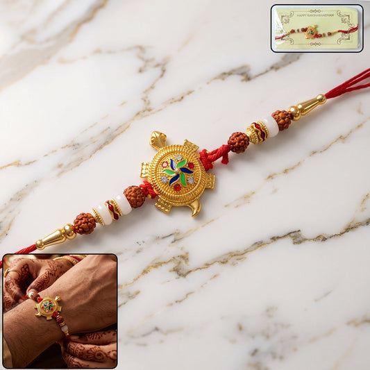 Traditional Turtle Design Rakhi with Rudraksha Beads (1 Pc)