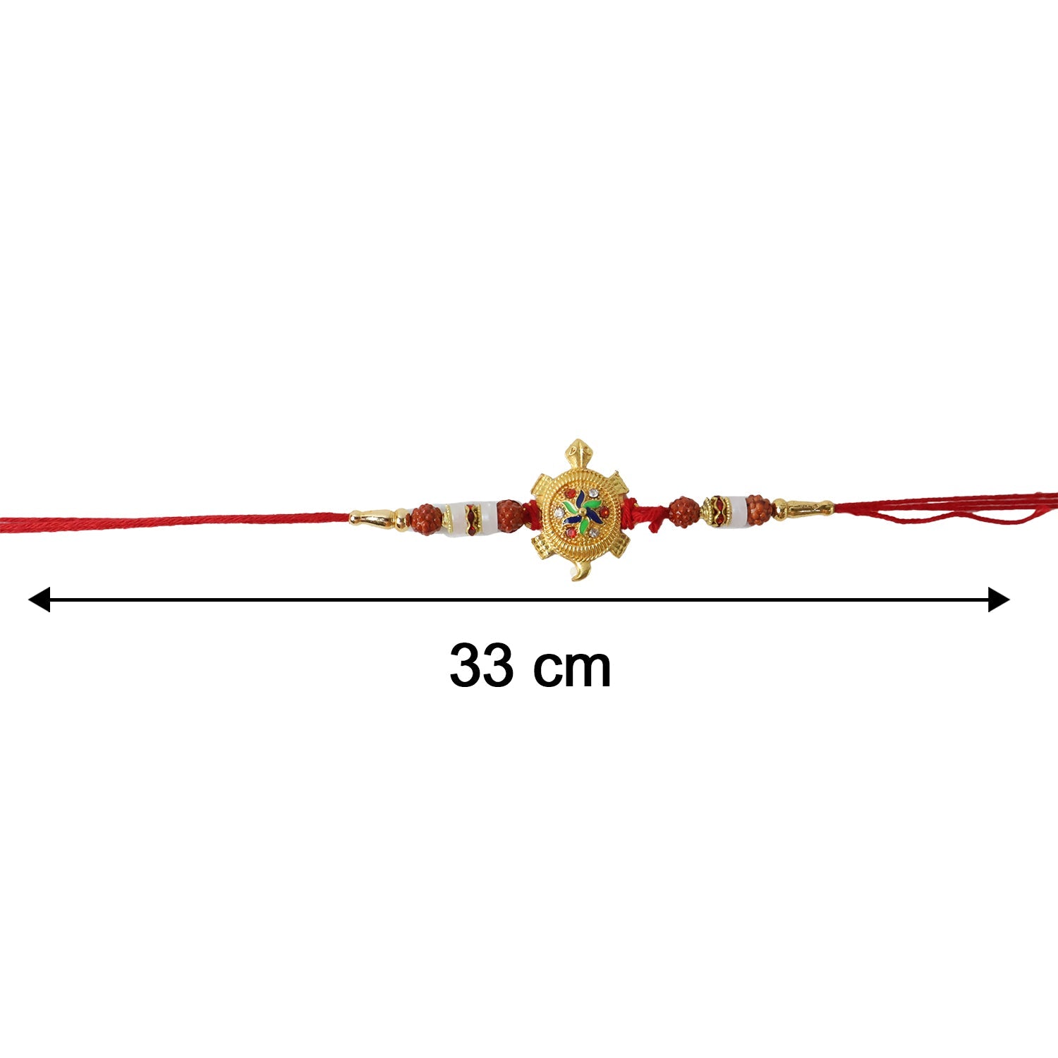 Top view of Rakhi showing centerpiece and thread