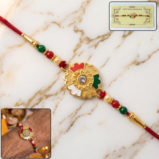 Colorful Floral Design Rakhi with Decorative Beads (1 Pc)