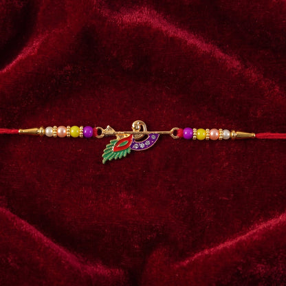 Peacock Feather Flute Design Rakhi with Beads (1 Pc)