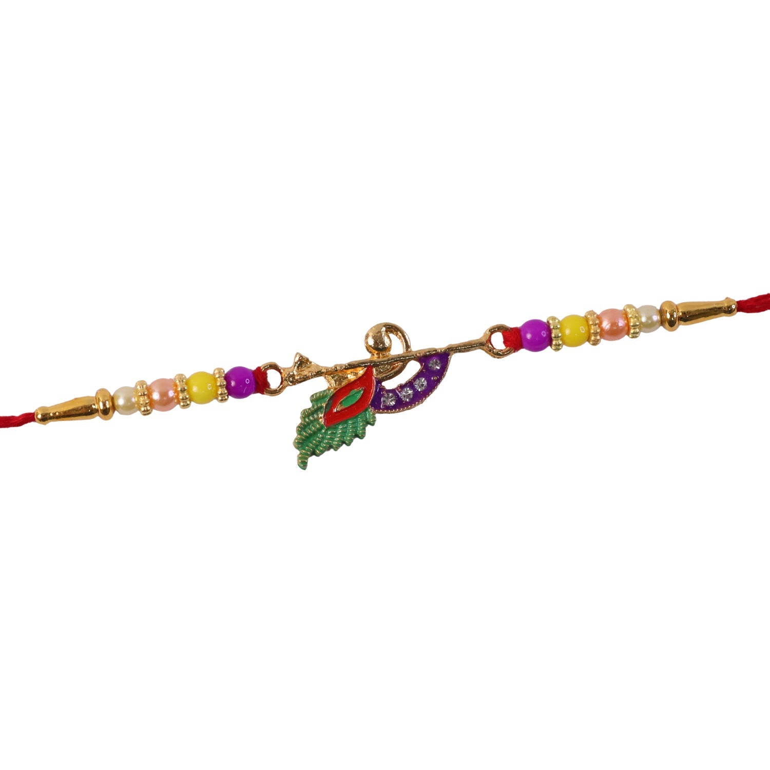 Peacock Feather Flute Design Rakhi with Beads (1 Pc)