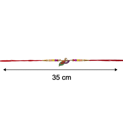 Peacock Feather Flute Design Rakhi with Beads (1 Pc)
