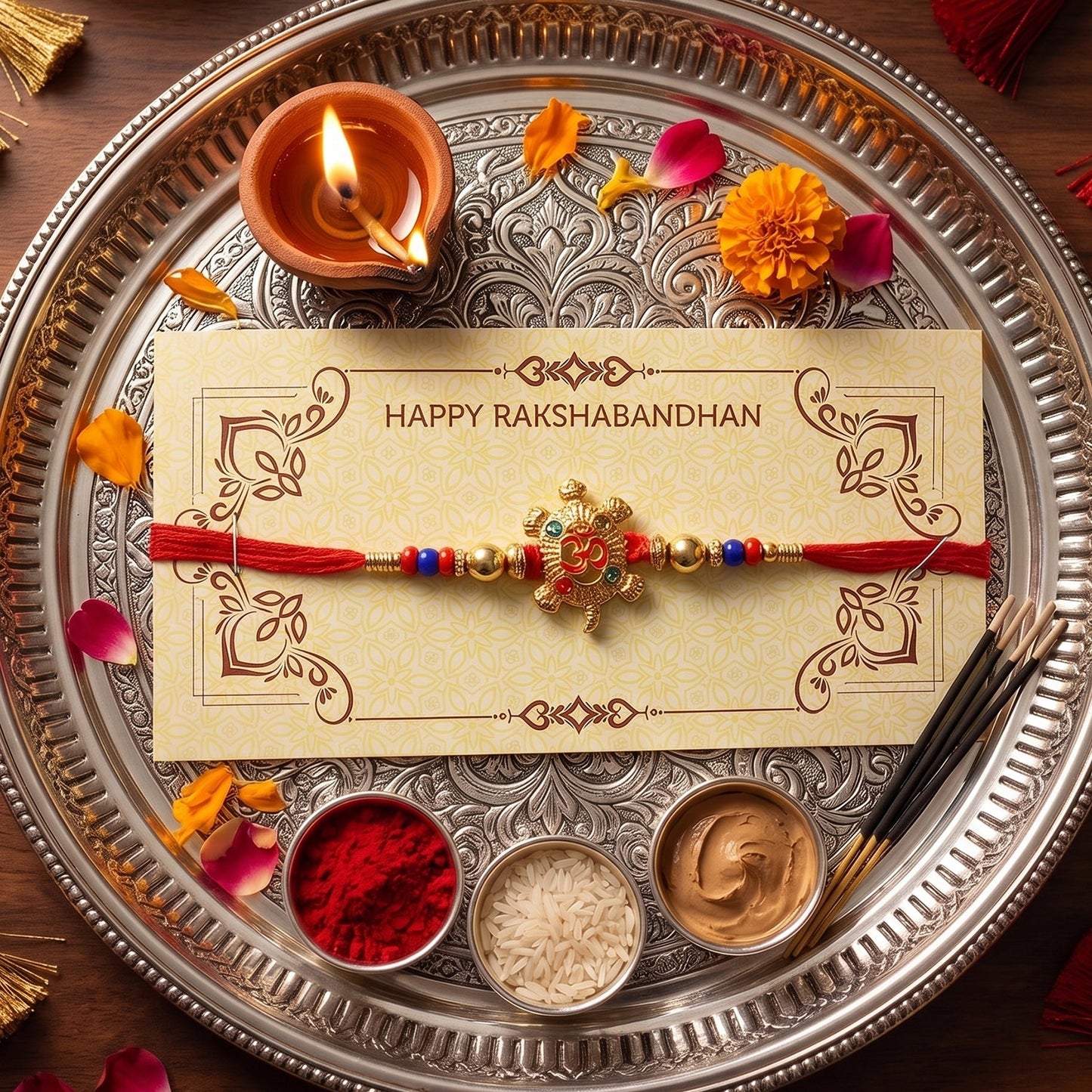Om Turtle Design Rakhi with Colorful Beads (1 Pc)