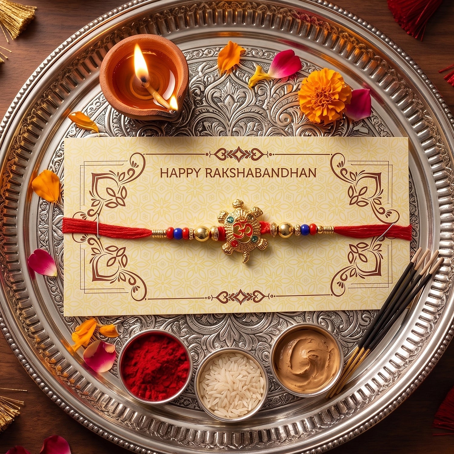 Om Turtle Design Rakhi with Colorful Beads (1 Pc)