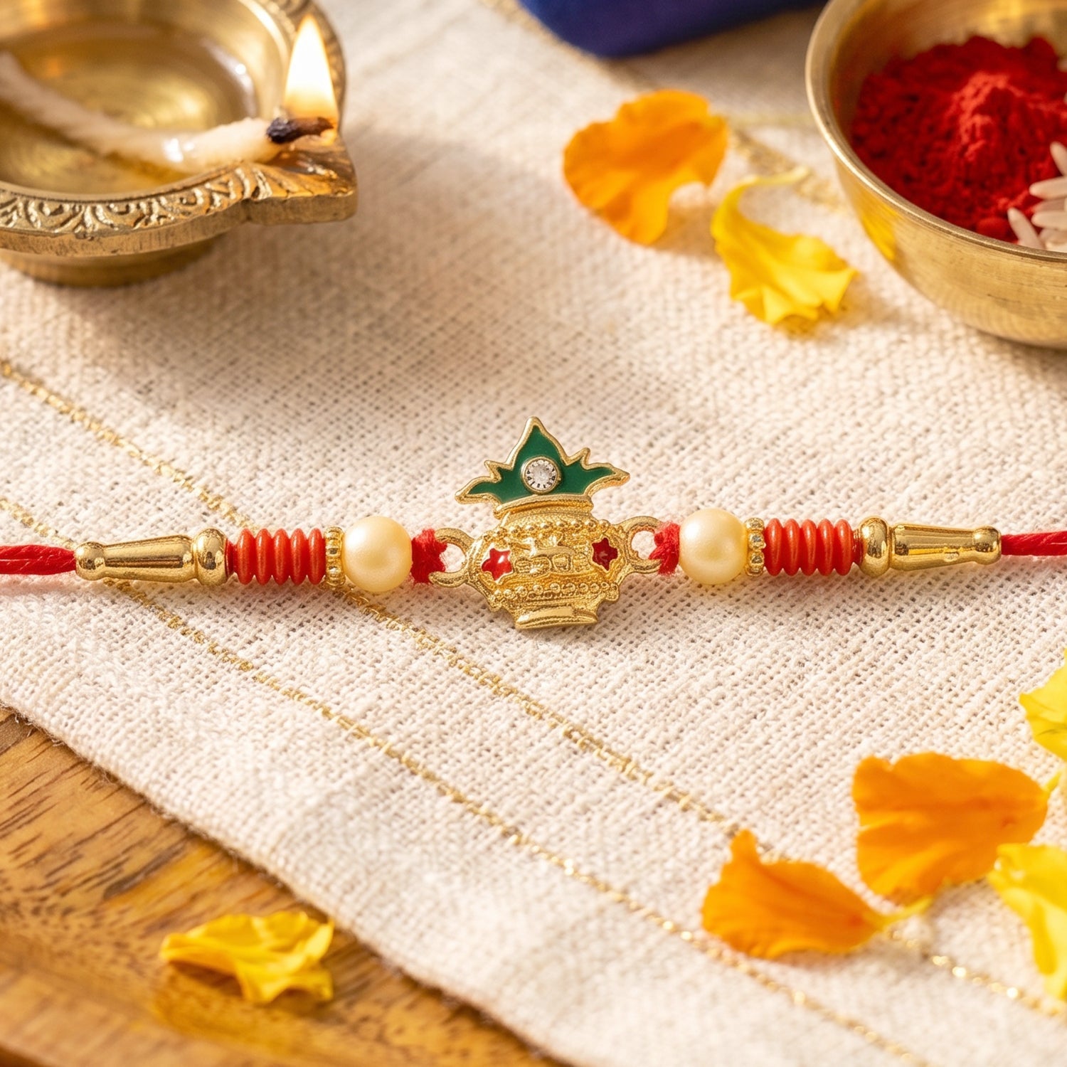 Kalash Rakhi full view on white background