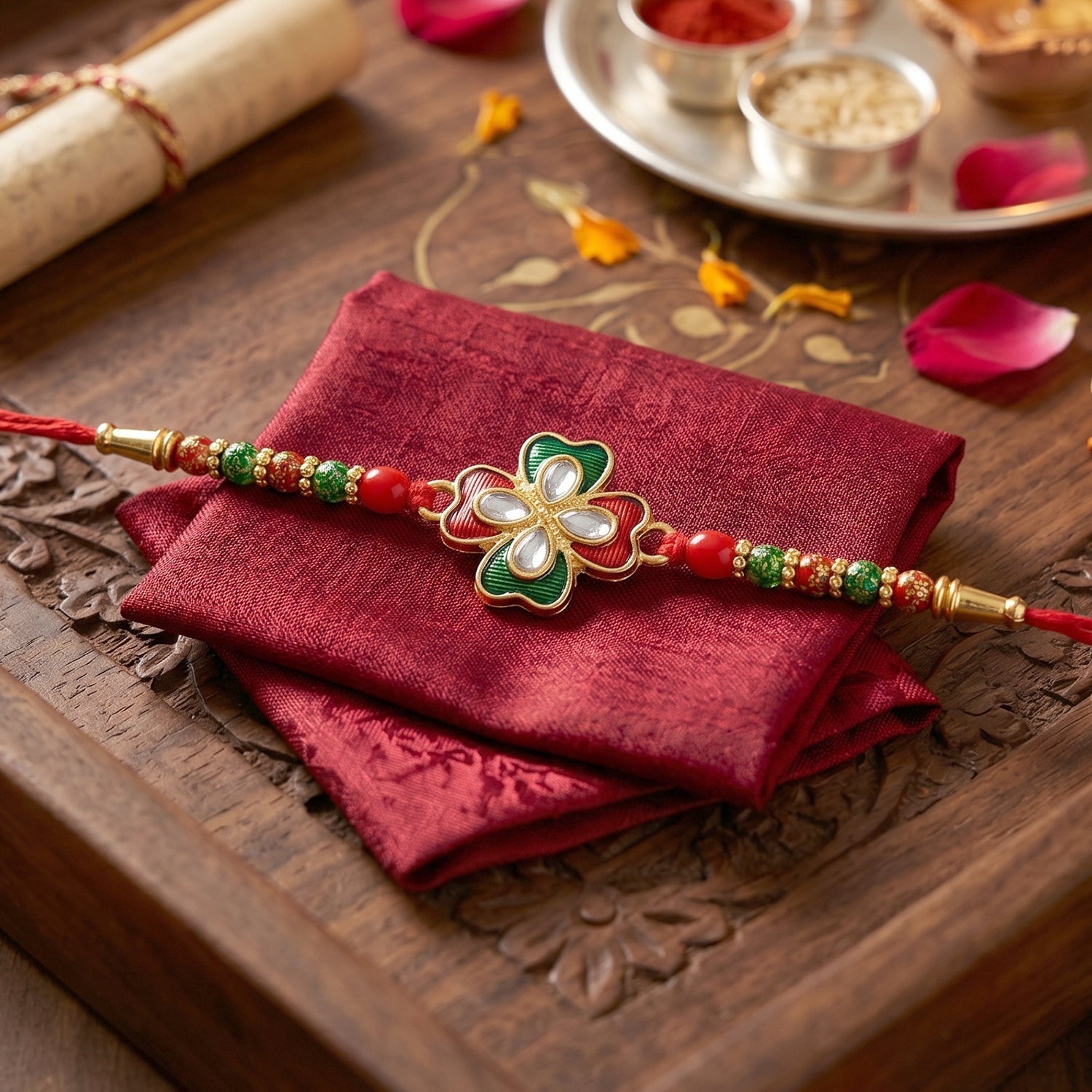 Designer Rakhi showcasing vibrant colors and beads