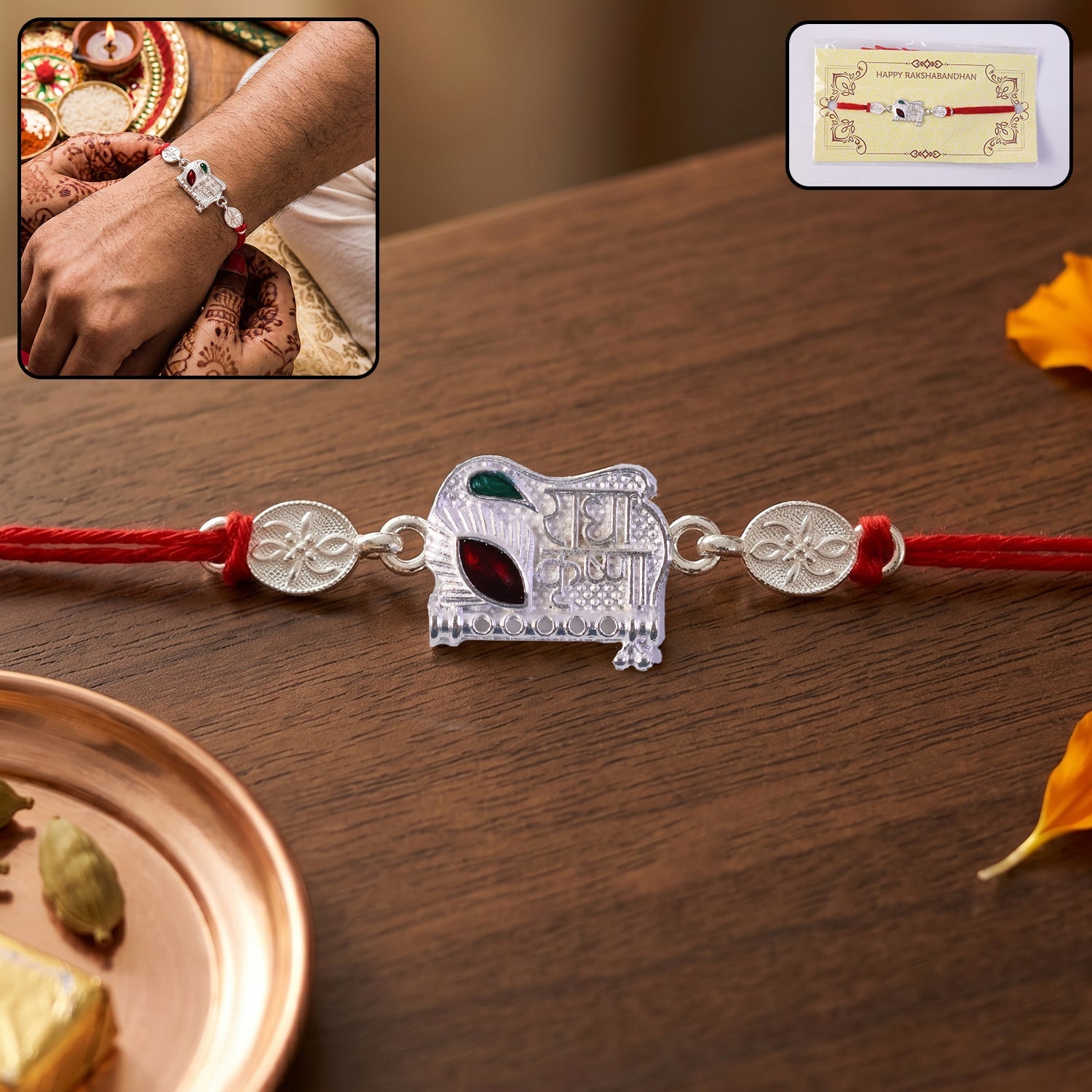 Radha Krishna Design Rakhi with Decorative Beads (1 Pc)