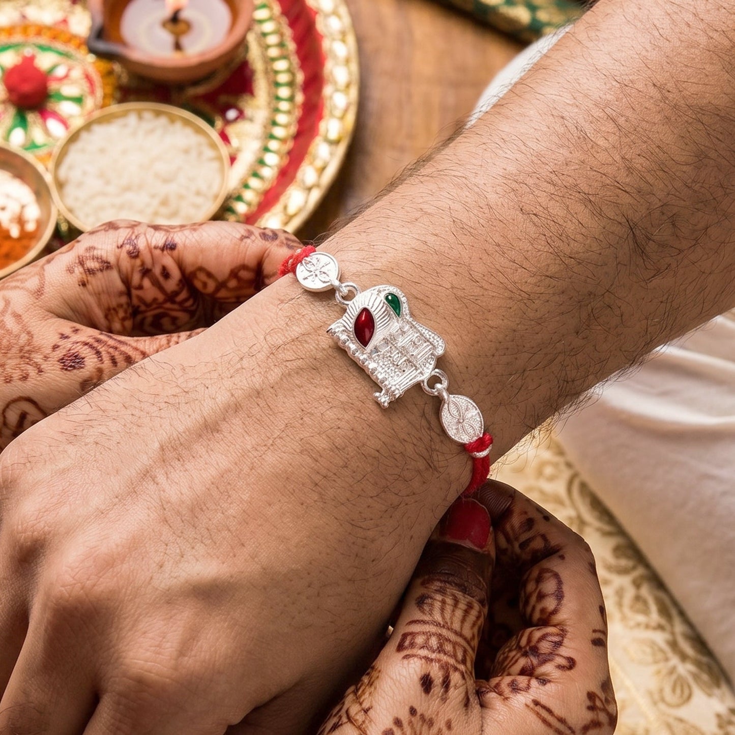 Radha Krishna Design Rakhi with Decorative Beads (1 Pc)
