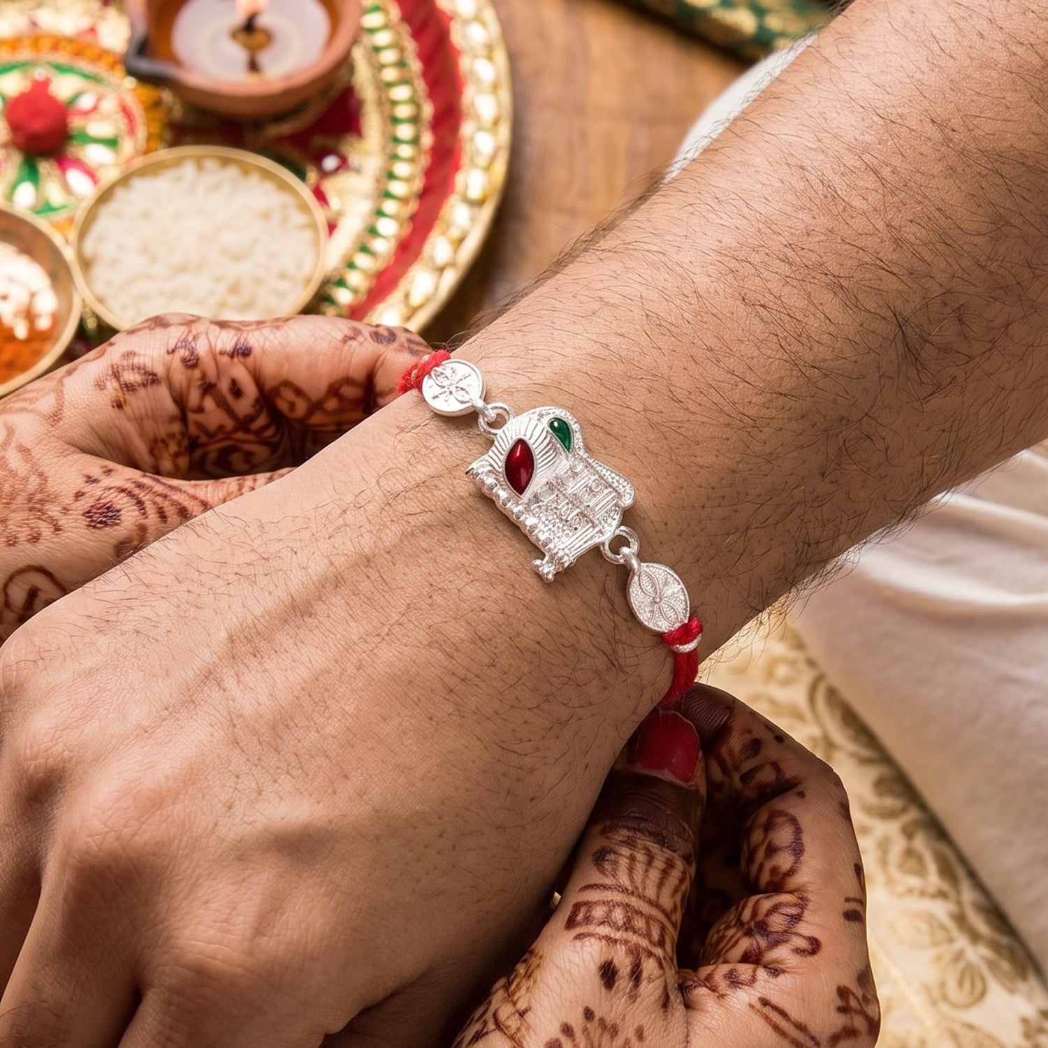 Radha Krishna Design Rakhi with Decorative Beads (1 Pc)
