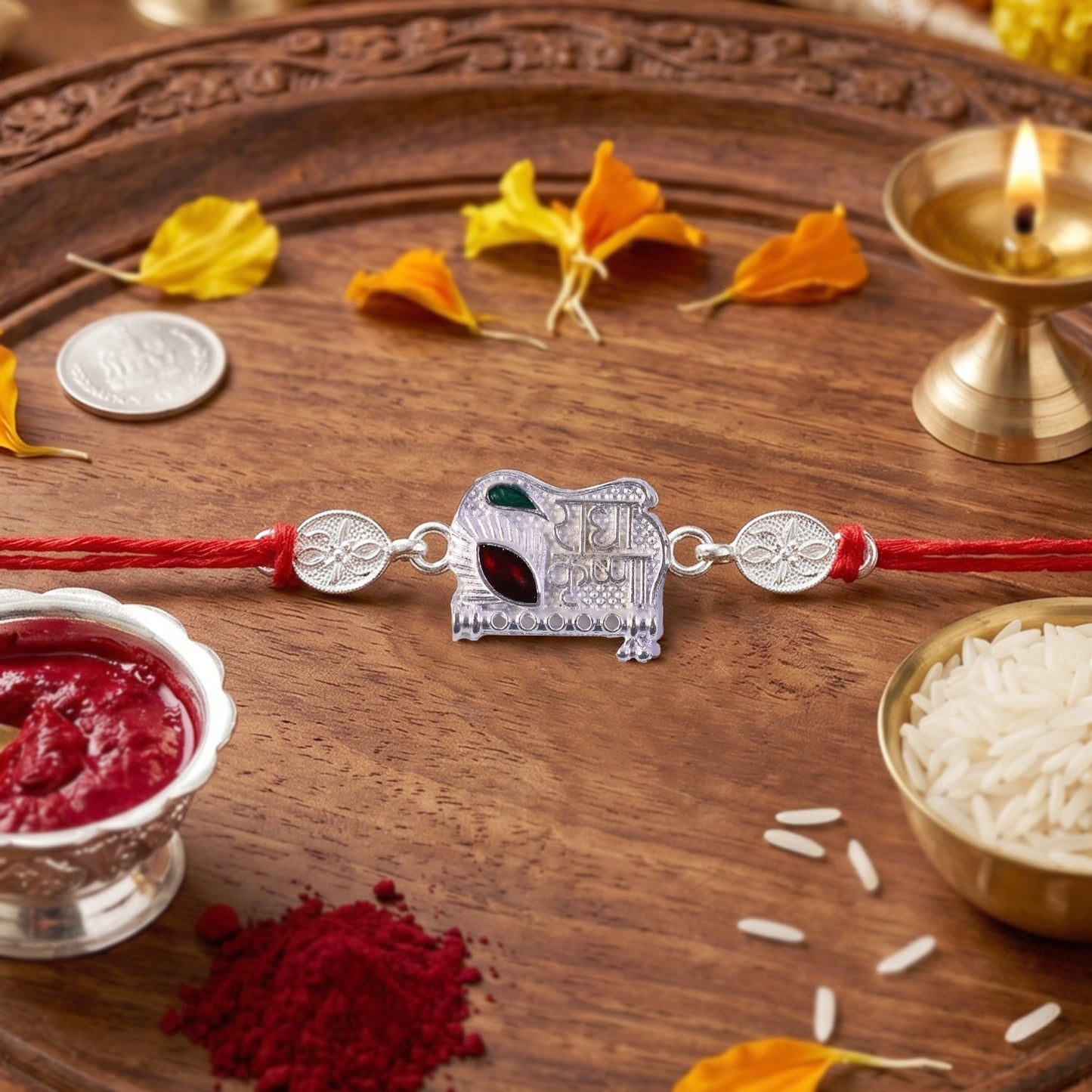 Radha Krishna Design Rakhi with Decorative Beads (1 Pc)
