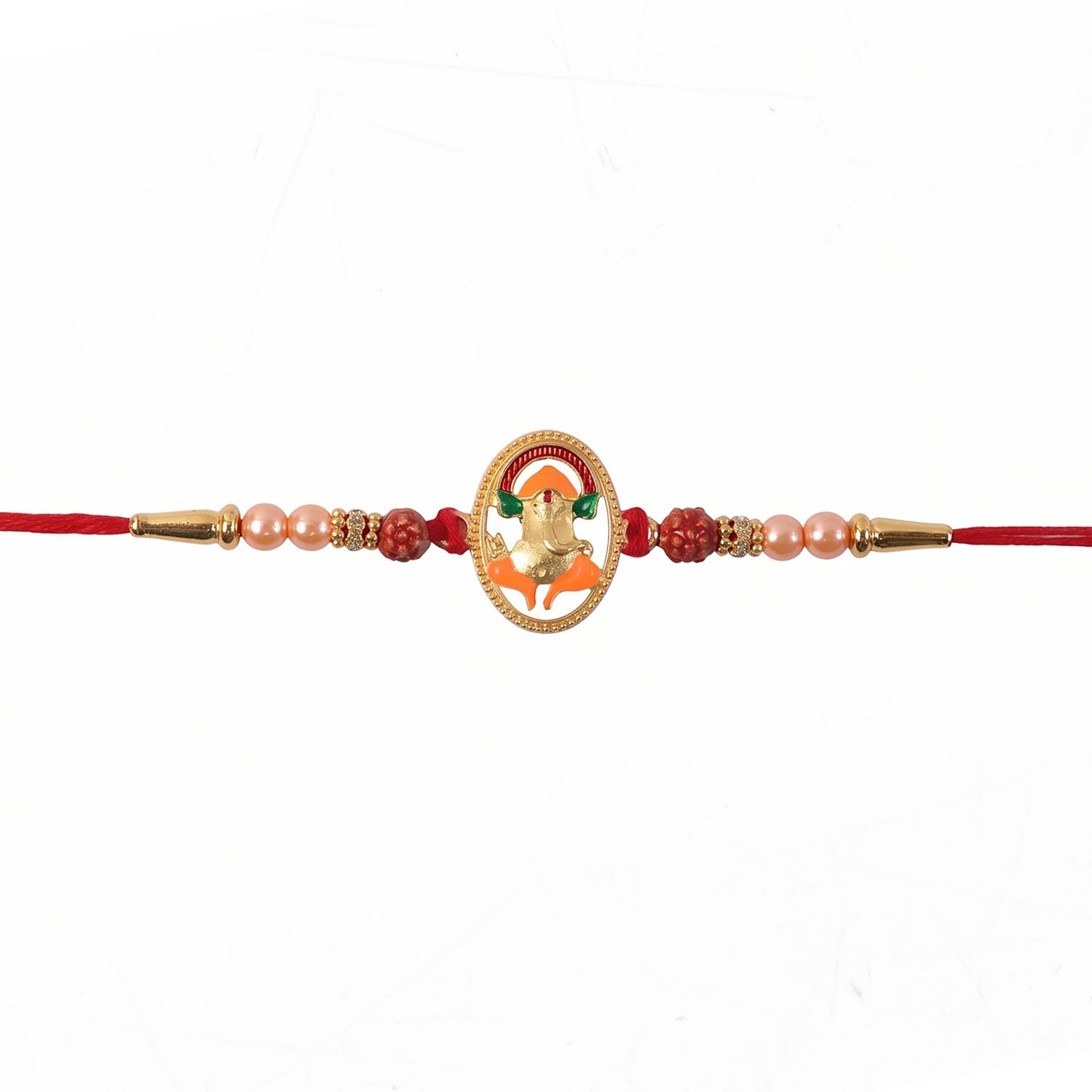 Detailed view of rudraksha beads on Rakhi