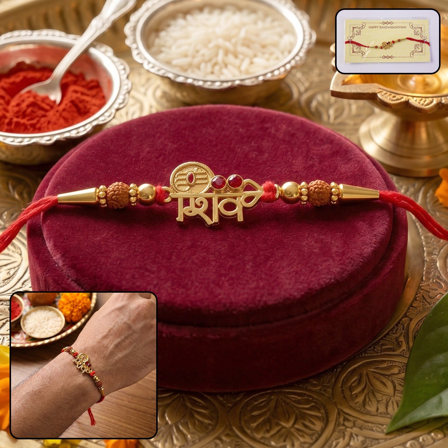 Shiv Design Rakhi with Rudraksha Beads main view