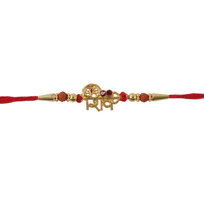 Side view of Shiv Design Rakhi with beads and traditional design