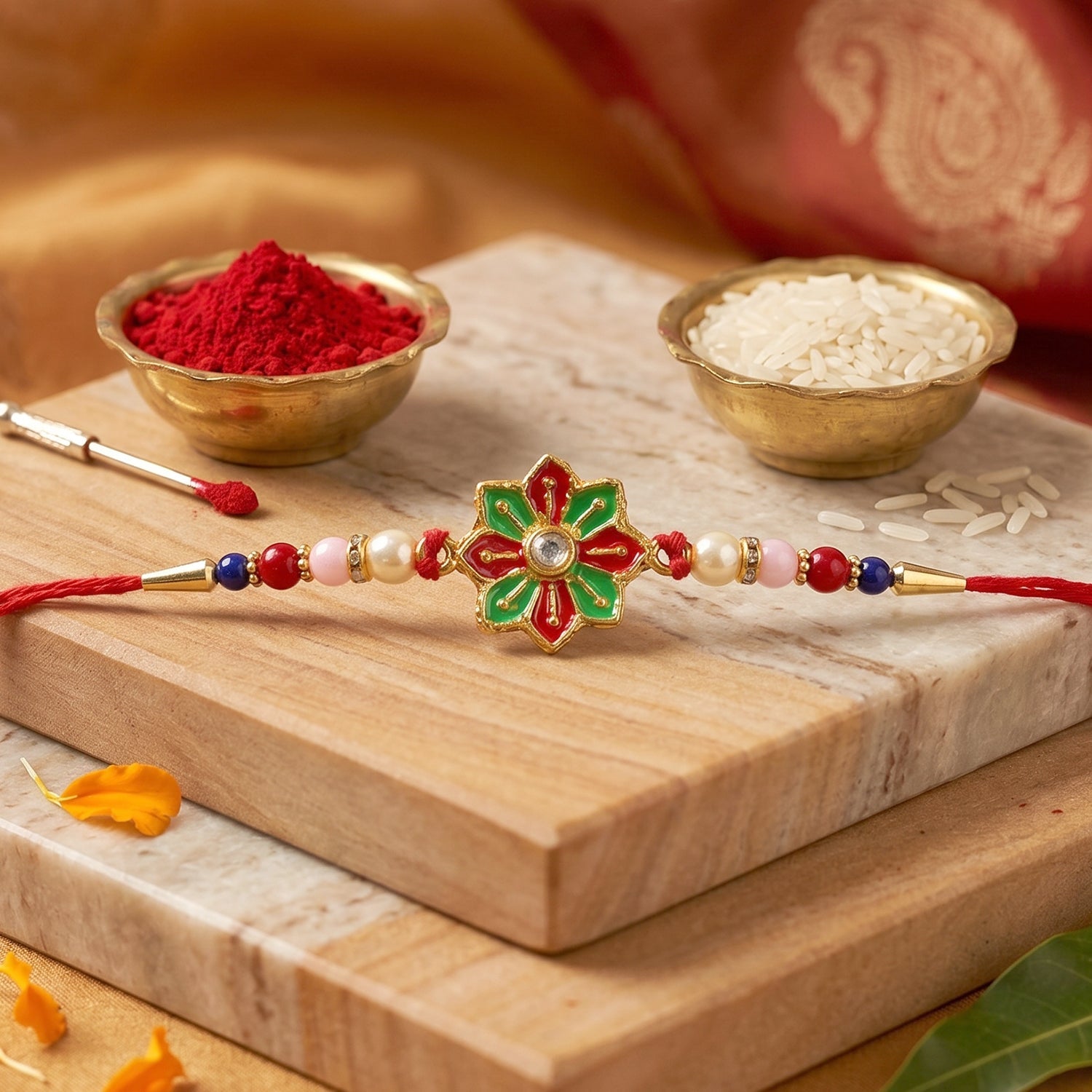 Traditional Rakhi thread with floral decorative beads