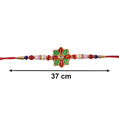 Elegant designer Rakhi with colorful floral pattern and beads