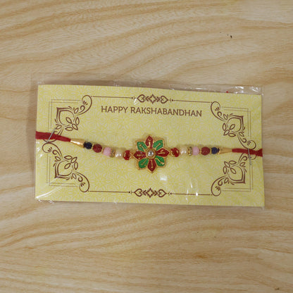 Soft thread and decorative beads on traditional Rakhi for brother