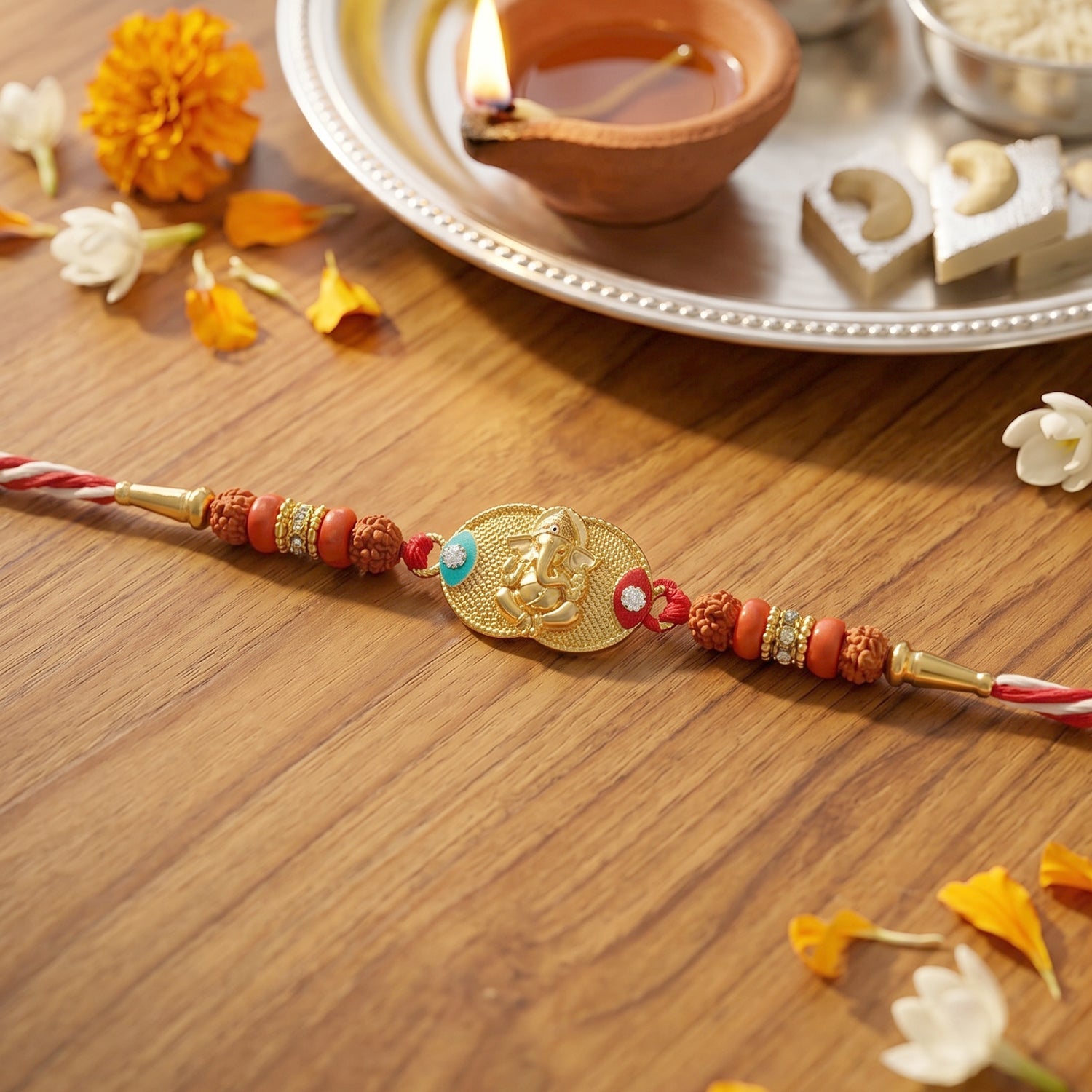 Ganesh Design Rakhi with Decorative Beads (1 Pc)