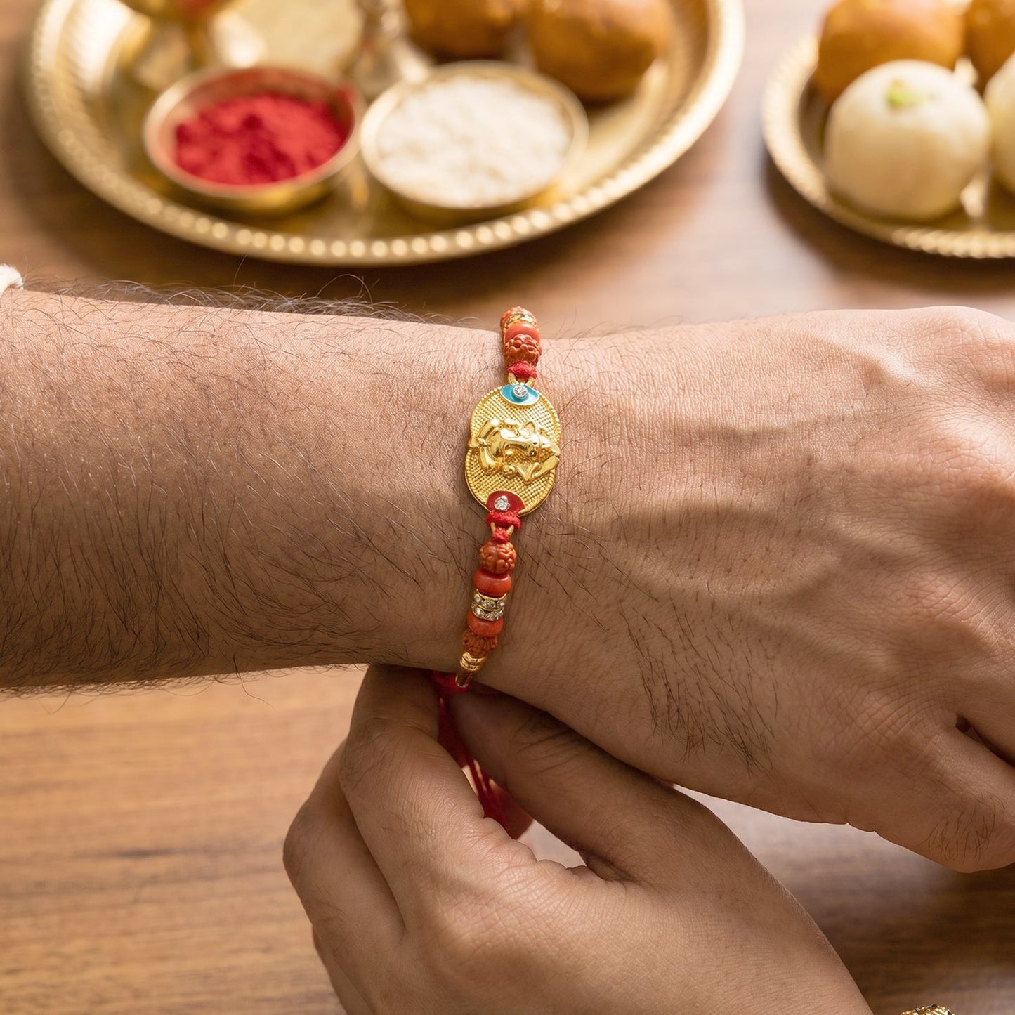Ganesh Design Rakhi with Decorative Beads (1 Pc)