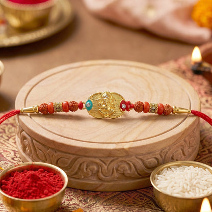 Ganesh Design Rakhi with Decorative Beads (1 Pc)
