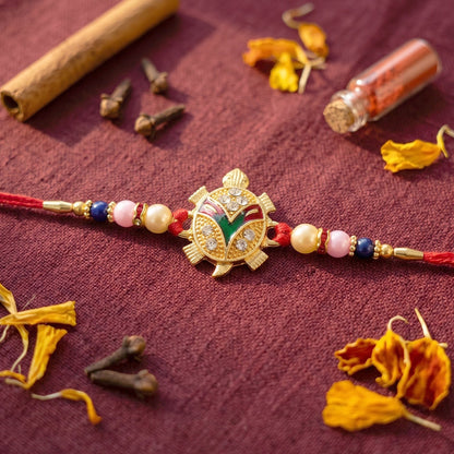 Golden Turtle Design Rakhi with Pearl Beads (1 Pc)
