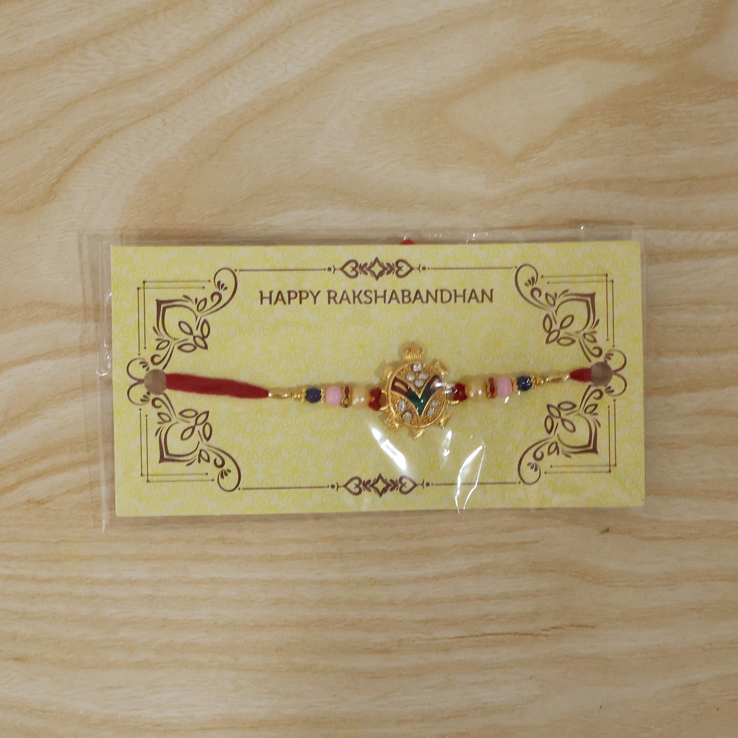 Golden Turtle Design Rakhi with Pearl Beads (1 Pc)