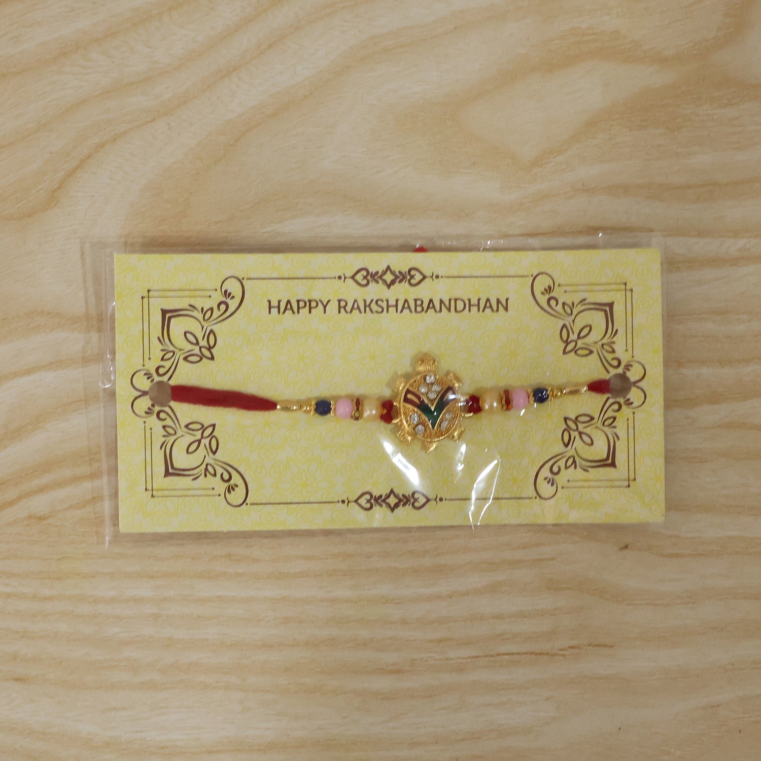 Golden Turtle Design Rakhi with Pearl Beads (1 Pc)