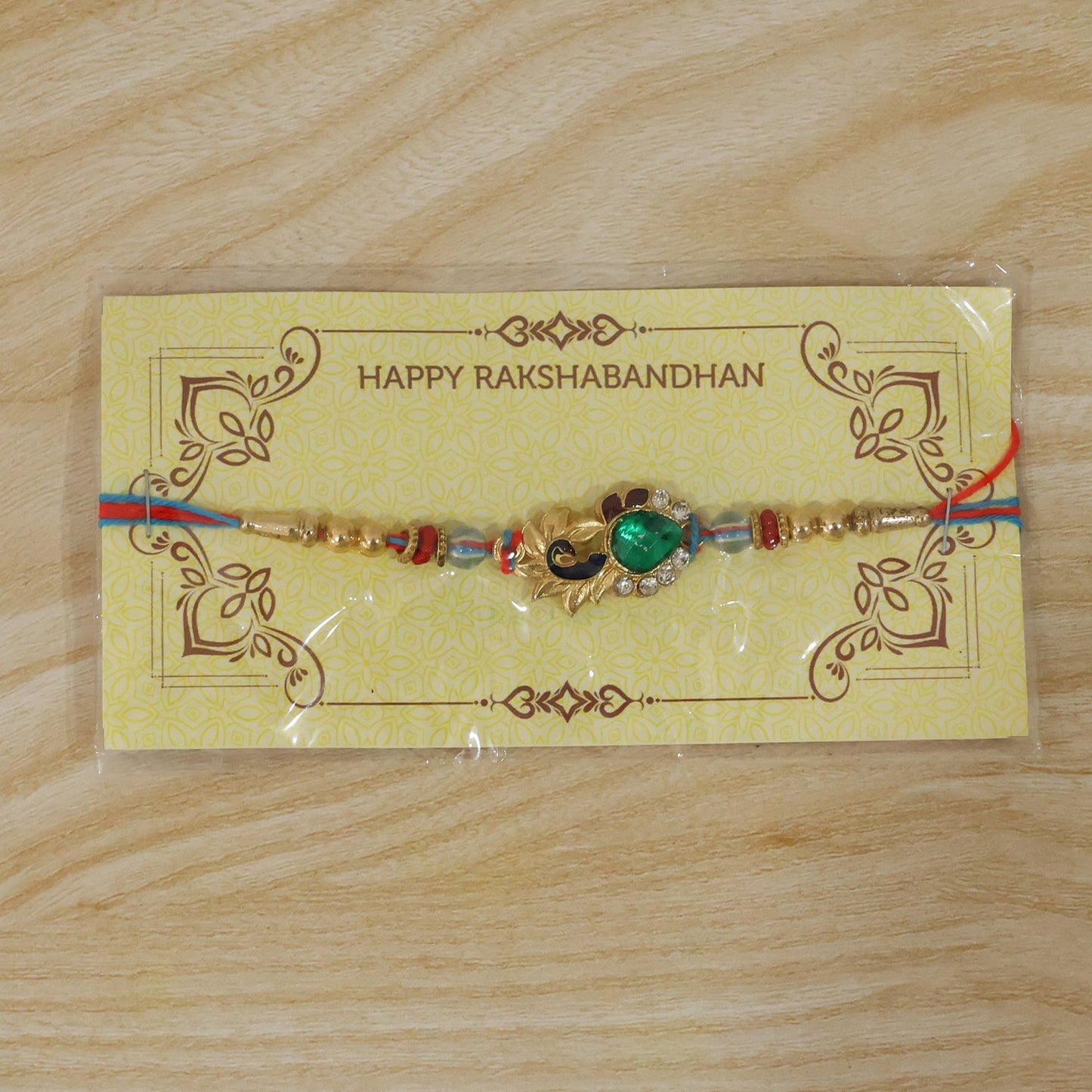 Silver Peacock Design Rakhi with Red Thread (1 Pc)