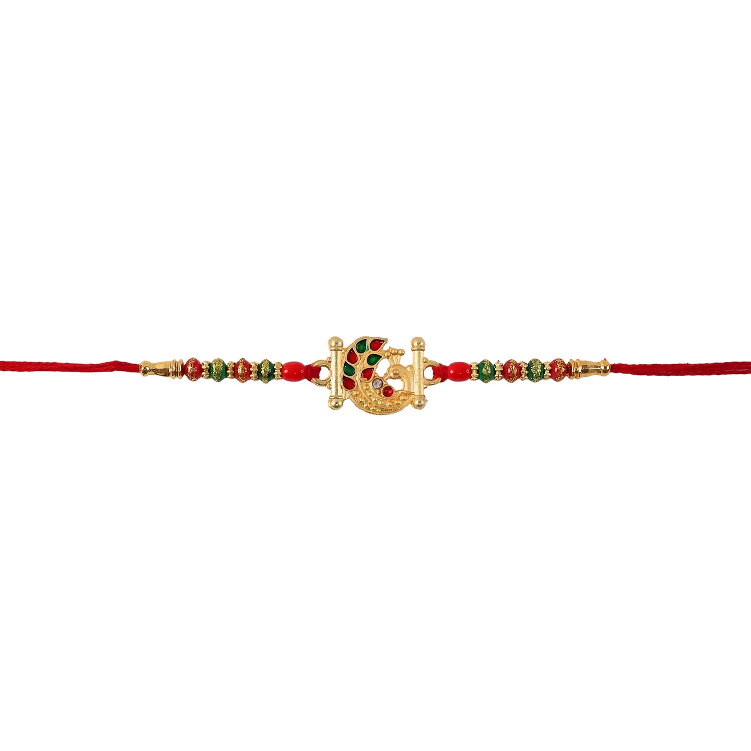 Golden Peacock Design Rakhi with Colorful Beads (1 Pc)