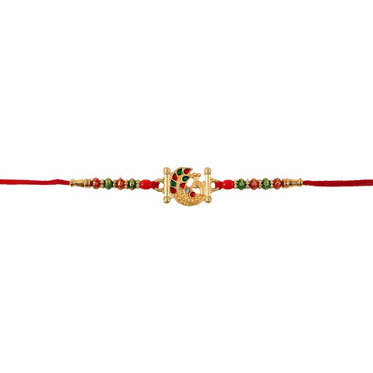Golden Peacock Design Rakhi with Colorful Beads (1 Pc)